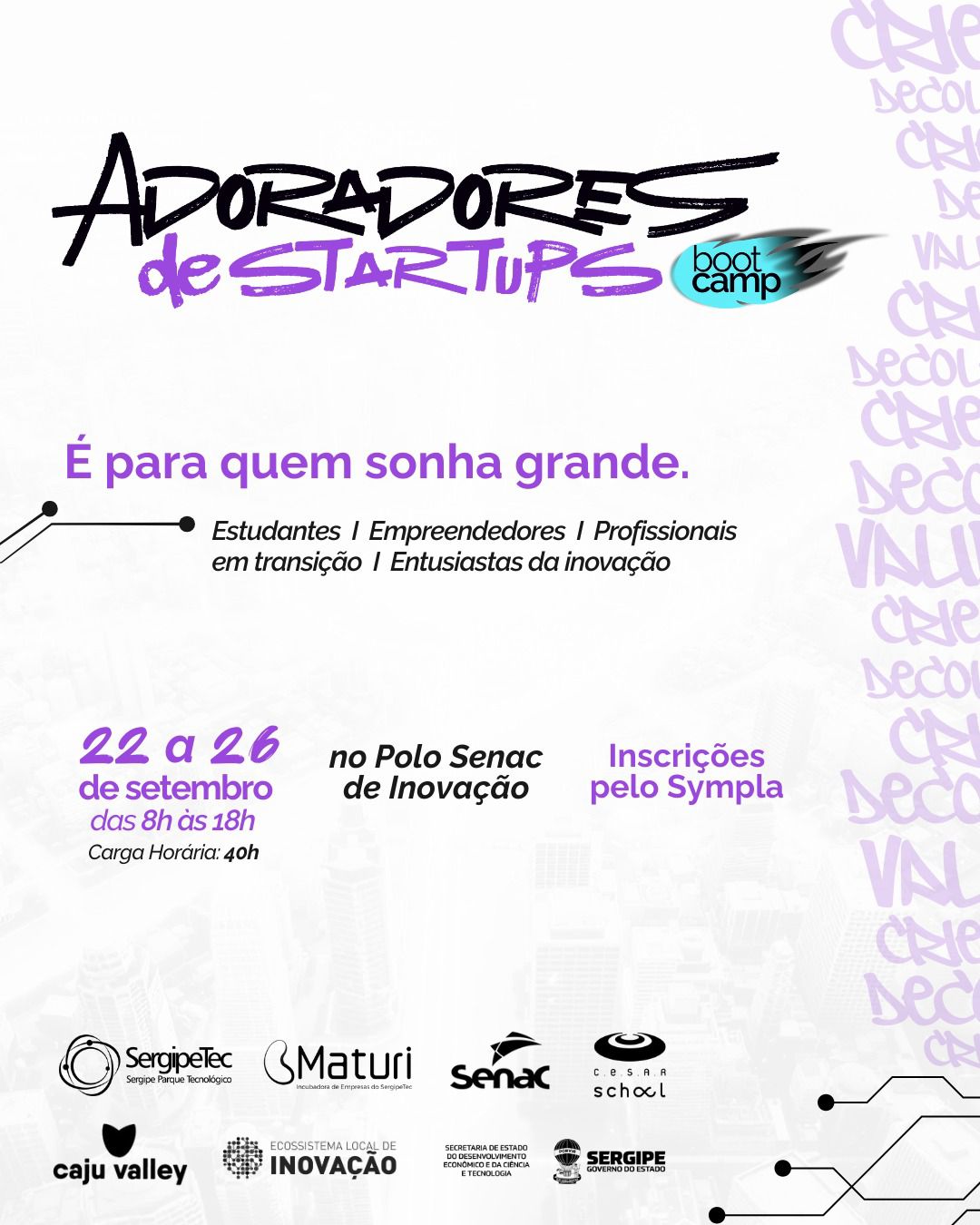 SergipeTec promove Bootcamp “Adoradores de Startups” de 22 a 26 de setembro